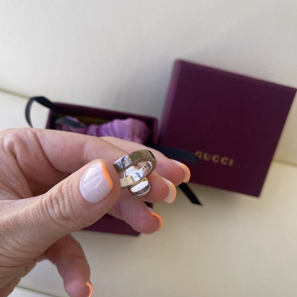 NEW GUCCI Italy GHOST PINEAPPLE .925 STERLING SILVER BAND Ring IT-10 US-5.25 - Picture 4 of 6